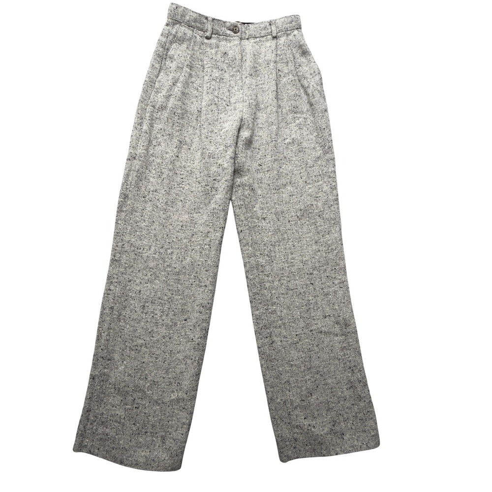 Tory Burch Tweed Dress Pants Womens 2 Gray Herringbone Wool Straight Leg Lined